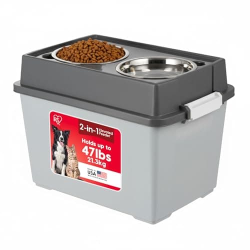 IRIS USA Elevated Dog Bowls, 15 in with Airtight Storage